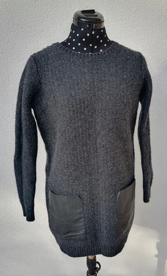 Robe pull laine et cuir gris foncé noir Taille S COS - photo numéro 7