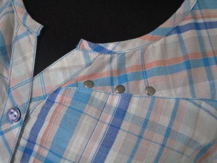 Blouse à carreaux beige/bleu/corail Jac Jac 38 NEUVE - photo numéro 4