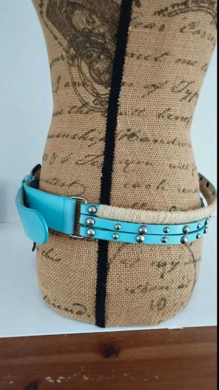 Ceinture trois rangs clous gris bleu beige 90 cm - photo numéro 4