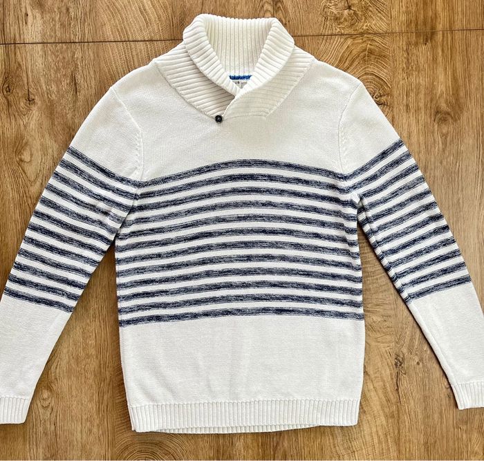 Pull/sweat blanc et bleu marine Cyrillus pour garçon 12 ans (150cm) - photo numéro 2