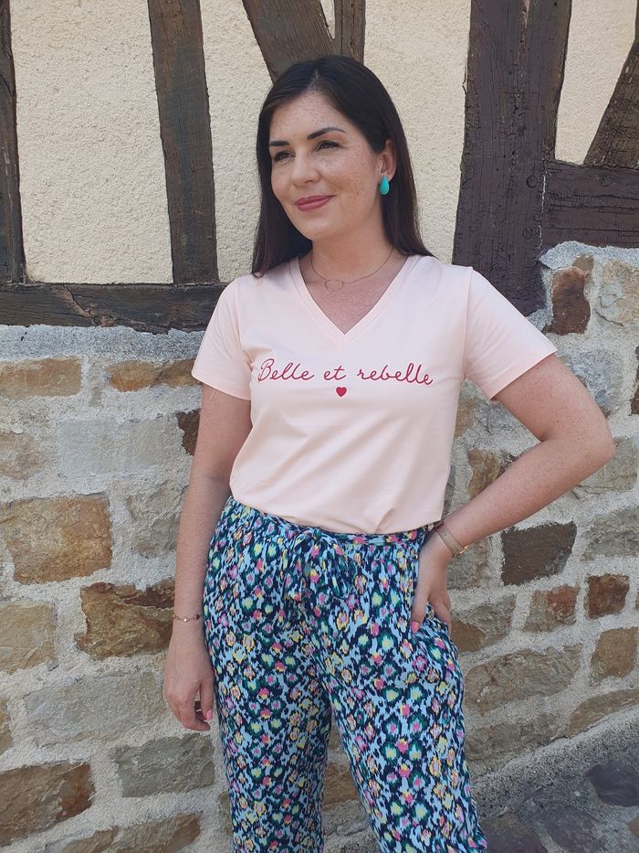 T-shirt Belle et rebelle rose saumon Taille L