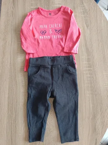 T-shirt manches longues rose Z Grain de blé pantalon noir pailleté Nano & Nanette bébé fille 6 mois
