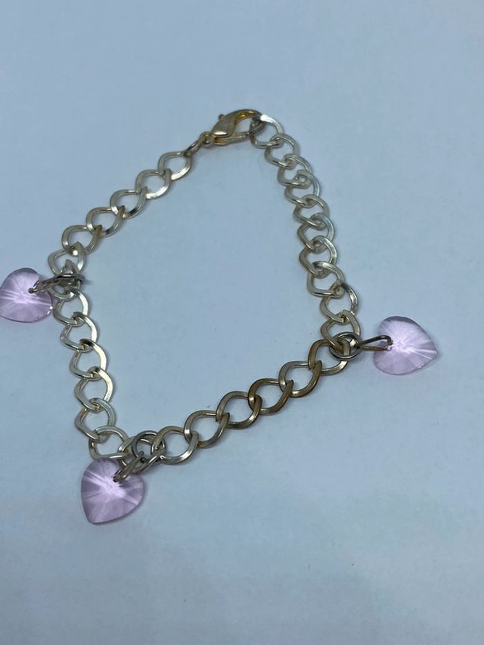 Bracelet fantaisie avec 3 coeurs rose pâle - photo numéro 5