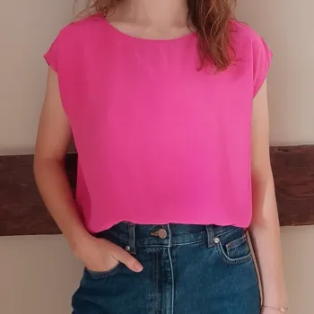 T-shirt soie rose fluo