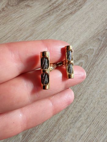 Boutons de manchette vintage dorés corde argentée