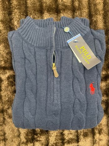 Pull torsade avec  zip 100 % coton, pour homme Ralph Lauren bleu marine