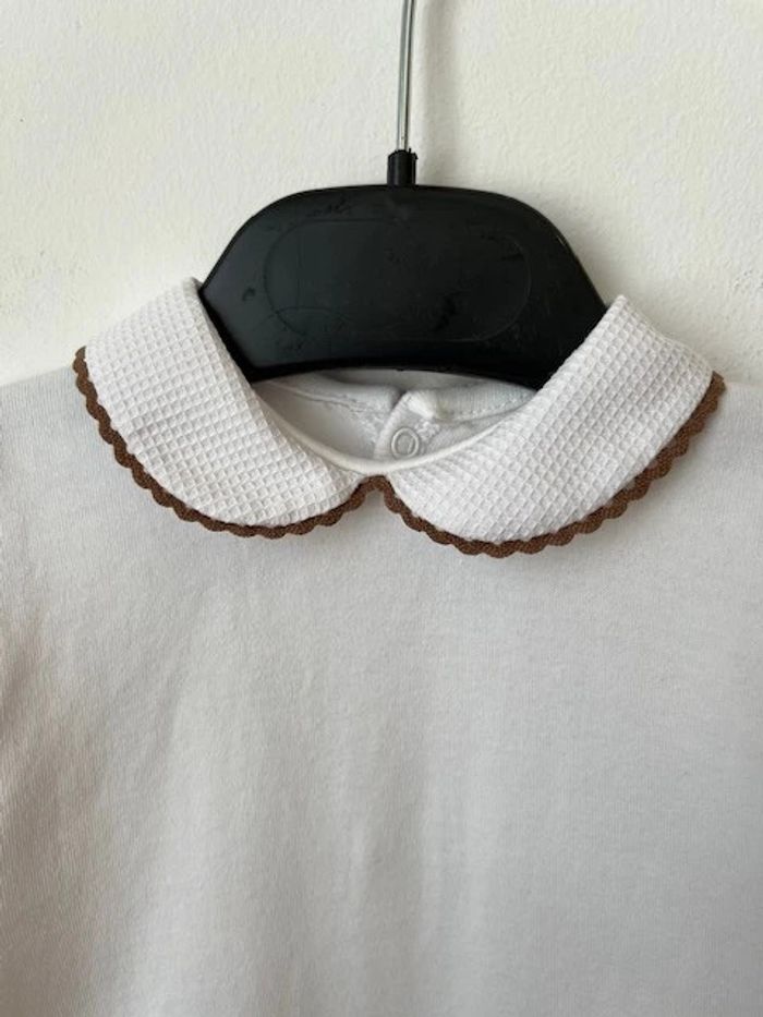 Body manches longues blanc (col brodé marron) - Cambrass 3 mois (62cm) - photo numéro 2