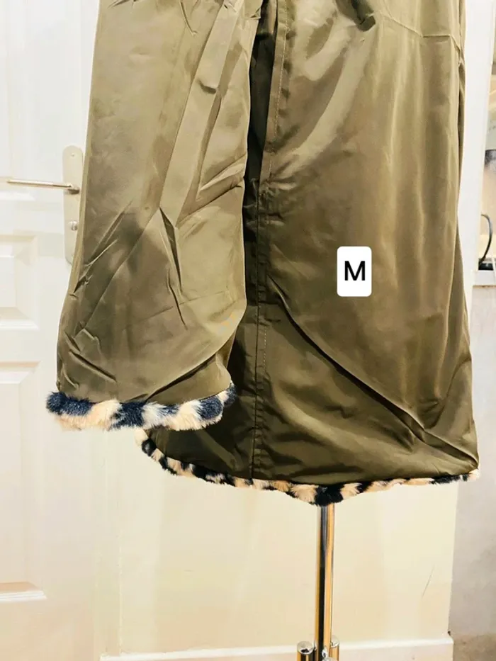 Manteau parka femme imperméable réversible fourré kaki/léopard taille M - photo numéro 4