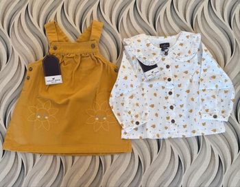 Ensemble robe salopette et son chemisier assorti  - Taille 18 mois