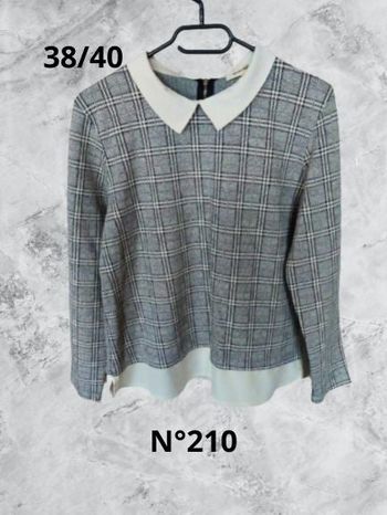 N°210 Pull/Chemise gris/blanc T38/40. Grain de malice.