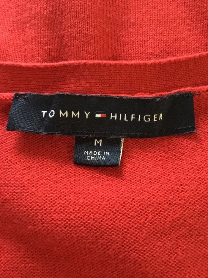 Pull col en v pour femme jacquard Tommy Hilfiger rouge taille M 085 - photo numéro 9
