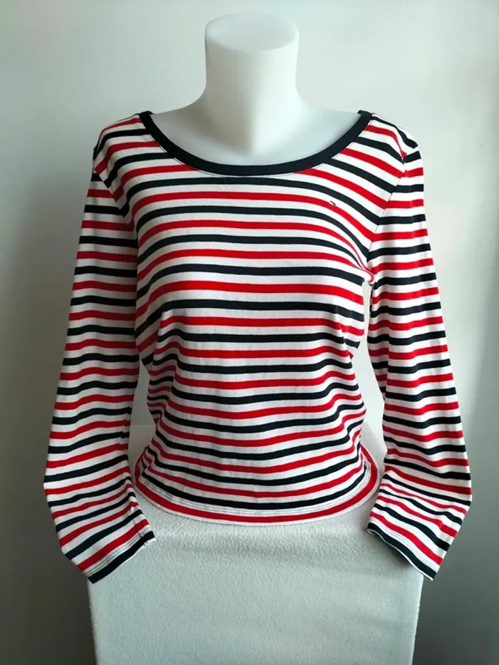 Pull Femmes Fin et Léger 100% Coton style Marinière - Tommy Hilfiger - Taille L