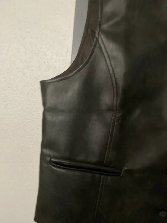 superbe veste sans manche simili cuir marron neuve 50 - photo numéro 2