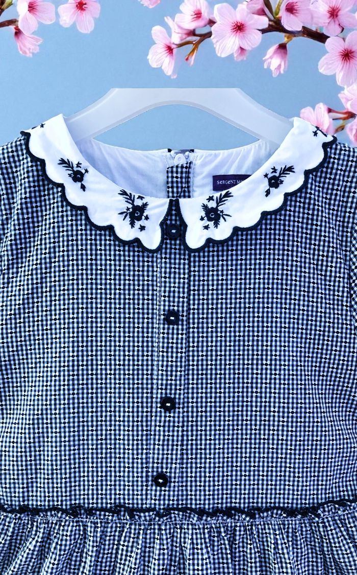 SERGENT MAJOR - ROBE FILLE CARREAUX VICHY, VOLANTS & COL BRODÉ DÉCOUPE VAGUES 7A - photo numéro 6