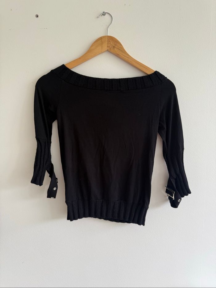 Blouse manches 3/4 léger noir avec détails rock taille 36 S - photo numéro 6
