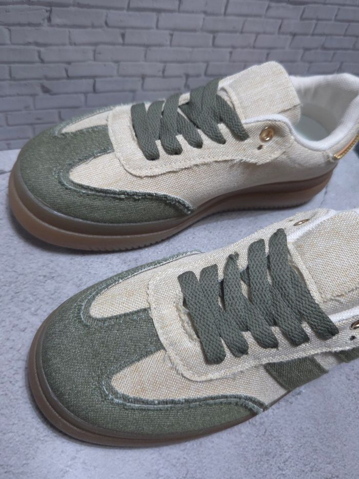 Baskets en toile Kaki et Beige - Style Rétro - Neuves - Taille 39 - photo numéro 4