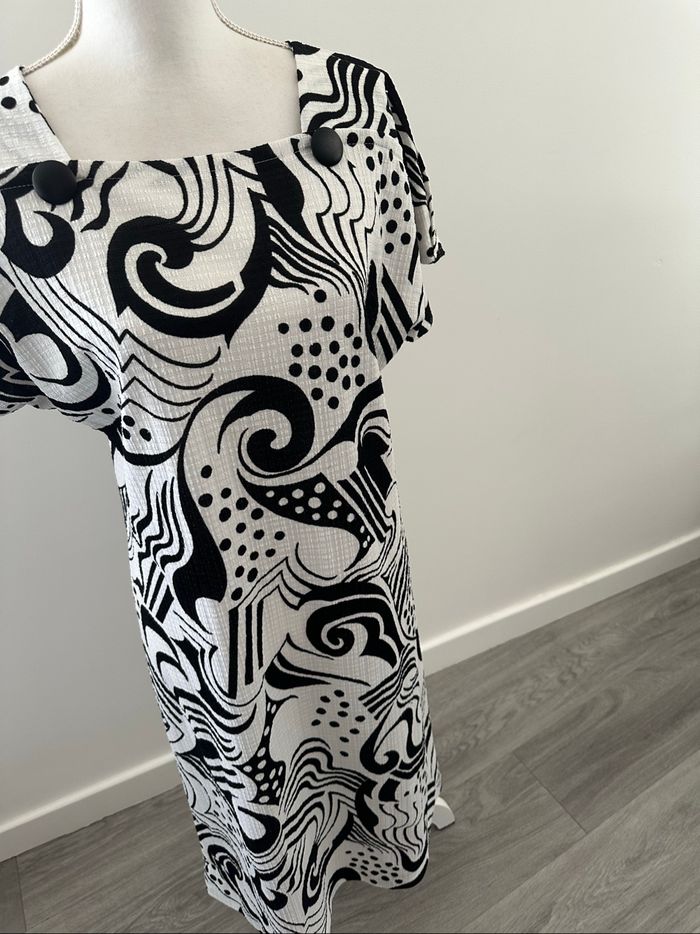 Robe bariolée noire et blanche Griffon Frères Vintage T40 L - photo numéro 3
