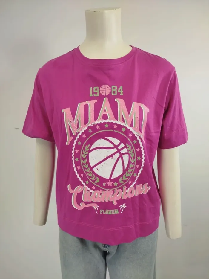 Tshirt fushia taille 38 - CMT - Basket 90's Miami Champions Florida Vintage effet - A985