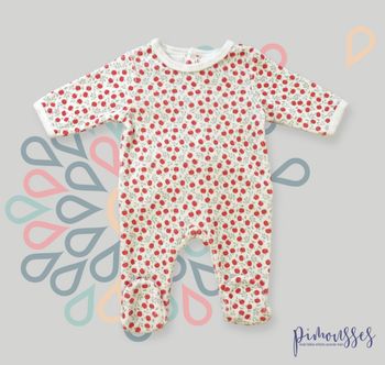 Pyjama dors-bien grenouillère velours blanc rouge vert pommes Vertbaudet 1 mois fille