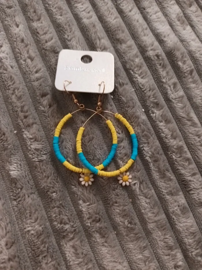 Boucle fantaisie bohème bleu et jaune