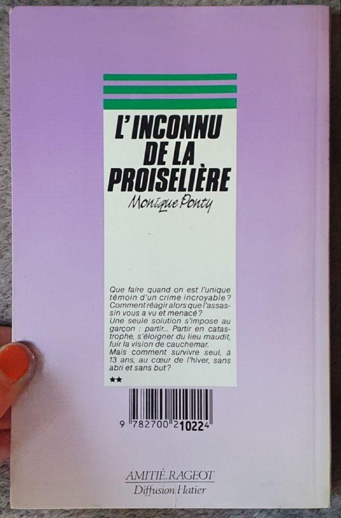 Roman poche Jeunesse "L'Inconnu de la Proiselière" (10-12 ans) / M. Ponty aux Éd. Rageot - photo numéro 2