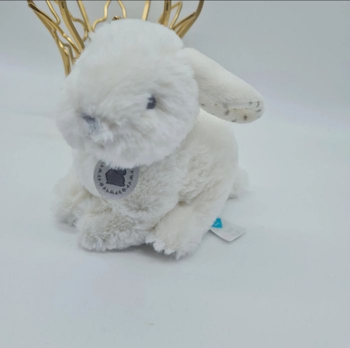 Peluche doudou lapin blanc gris étoiles médaille medaillon Tex Carrefour - photo numéro 3