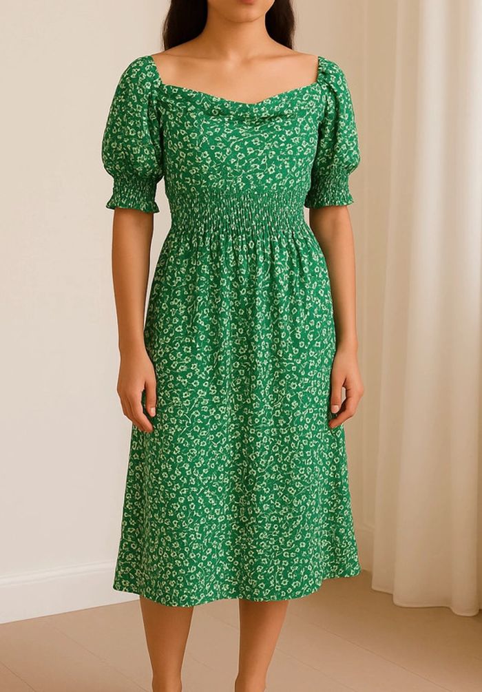 Robe longue à fleurs verte Mango - photo numéro 2