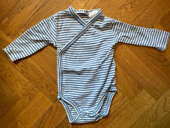Body bébé 1 mois à rayures bleu / blanc - photo numéro 2