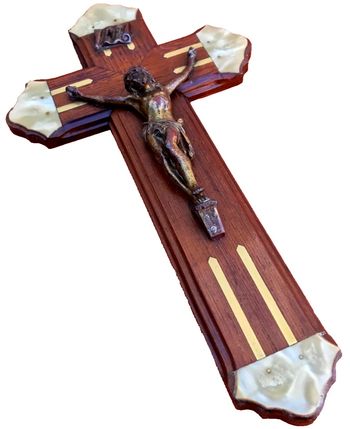 Ancien crucifix à suspendre bois d' acajou