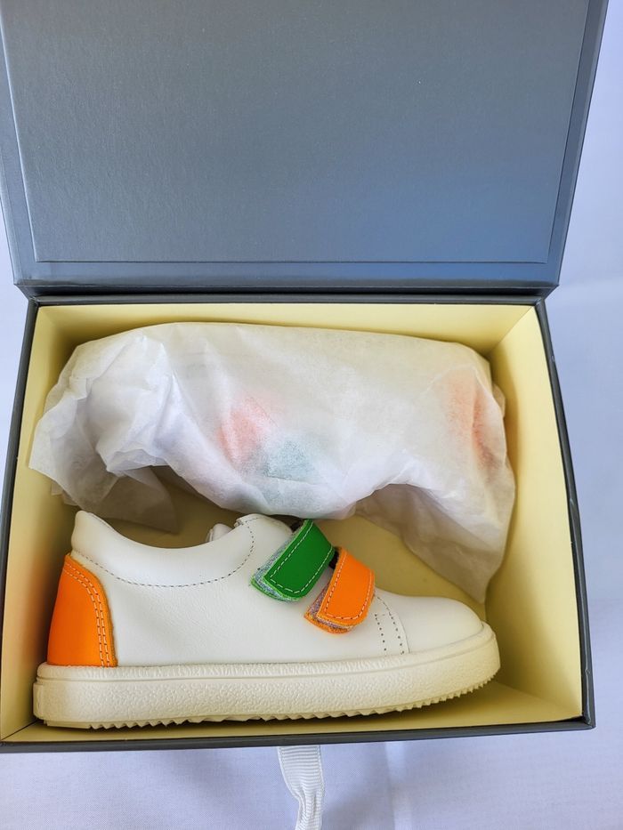 Chaussures Tennis garçon en cuir blanc/orange P22 - photo numéro 2