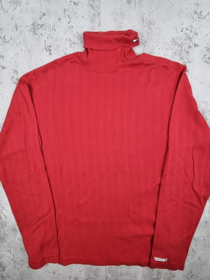 Pull fin col roulé Tommy Jeans rouge – Taille M Femme (mesures en photos) - photo numéro 3