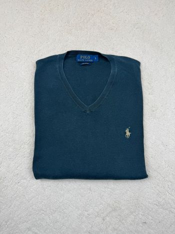 Pull Ralph Lauren Col V Léger Logo brodé Uni Noir Taille L