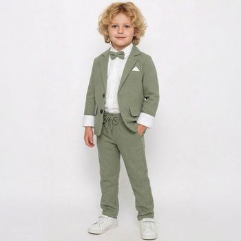 Costume Garçon 8 Ans Élégant Vert Sauge – Tenue Chic 4 Pièces