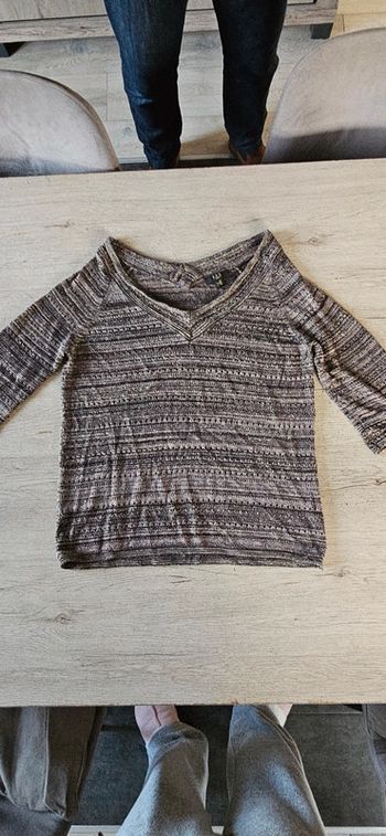 Blouse à manches 3/4 brune brillante, 1.2.3 Paris, taille 38, nickel