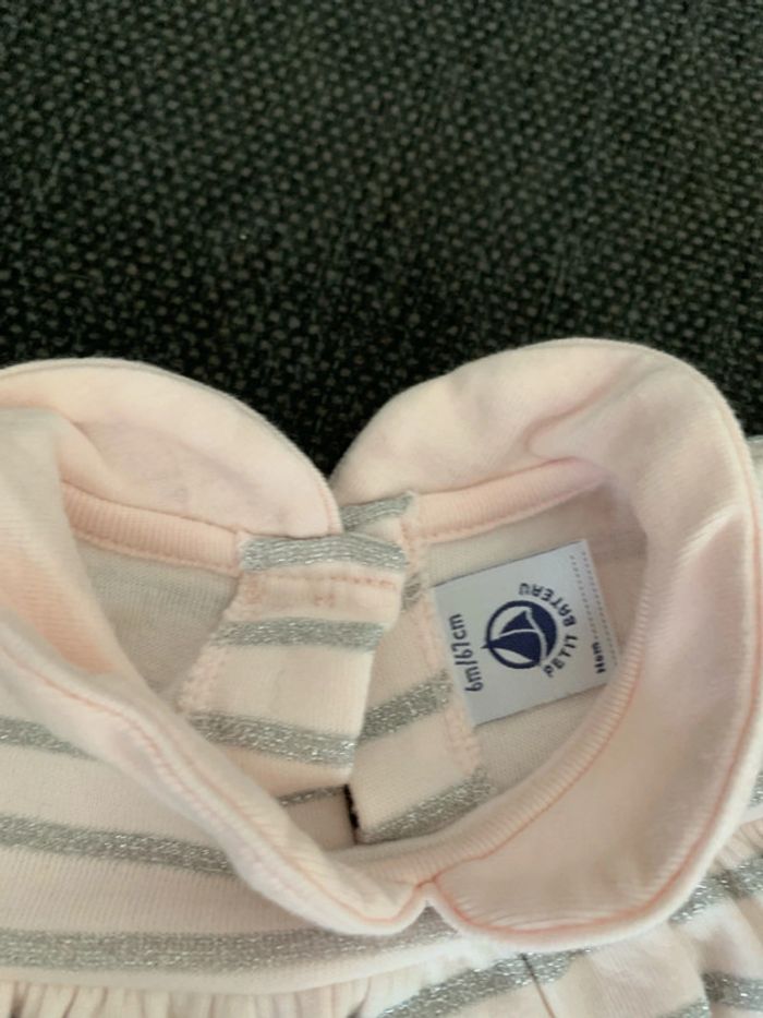 Robe petit bateau rose à rayures grises, 6 mois comme neuve - photo numéro 3