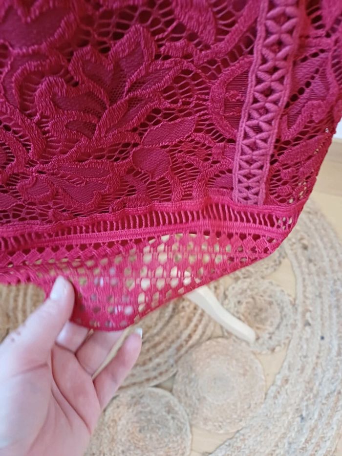 Robe Bordeaux chic en dentelle neuve Topshop taille XXS 32 - photo numéro 5