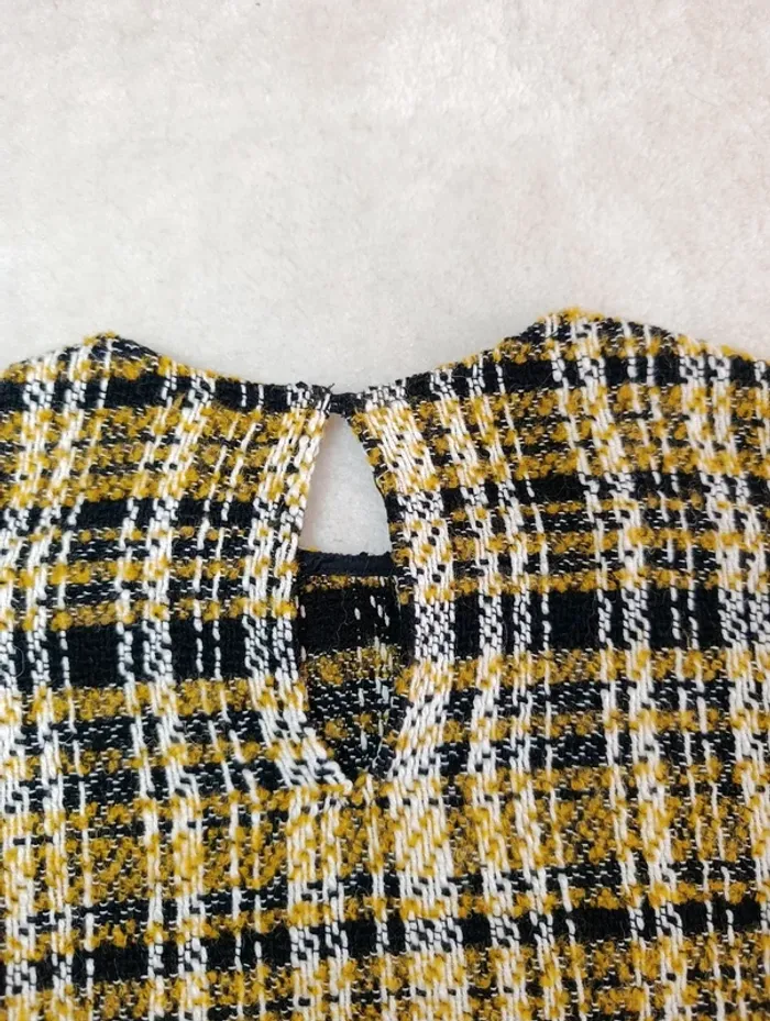 Blouse en laine tweed top Zara noir jaune blanc XS boutons doré vintage - photo numéro 6