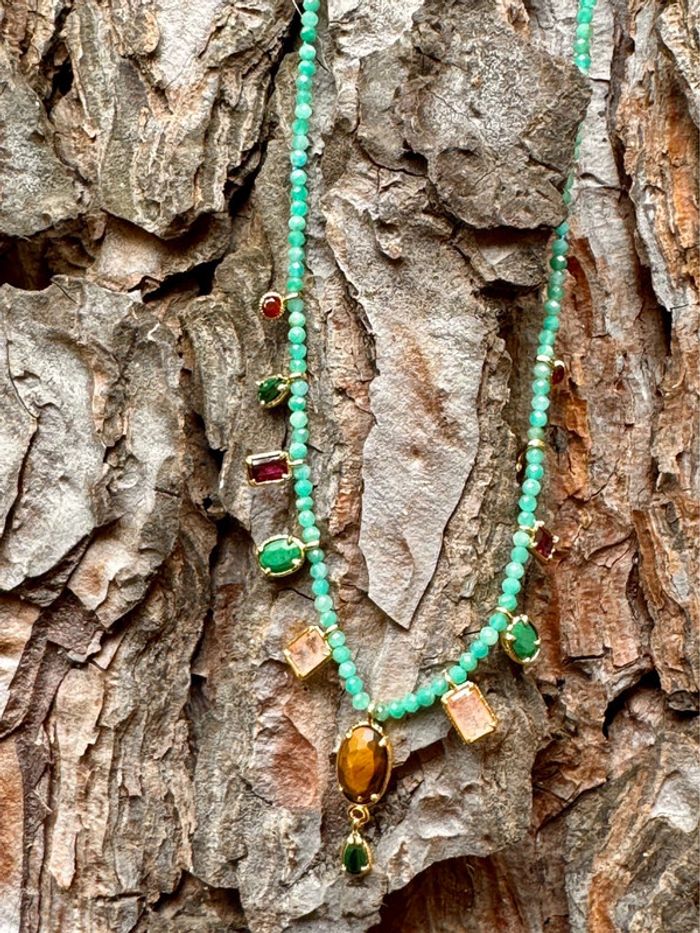 Collier habaha oaris Paris perles malachites pierres naturelles acier inoxydable or - photo numéro 6