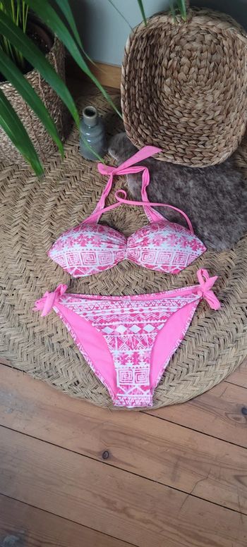 Bikini blanc et rose Parfait état Taille L