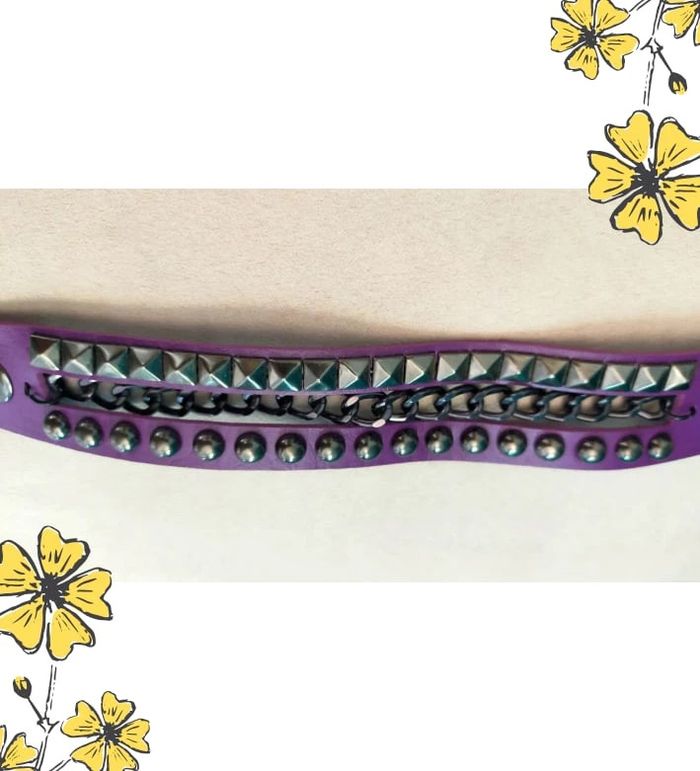 Bracelet manchette violet à clous et chaînes – Collection Reflets de Lavande - photo numéro 7