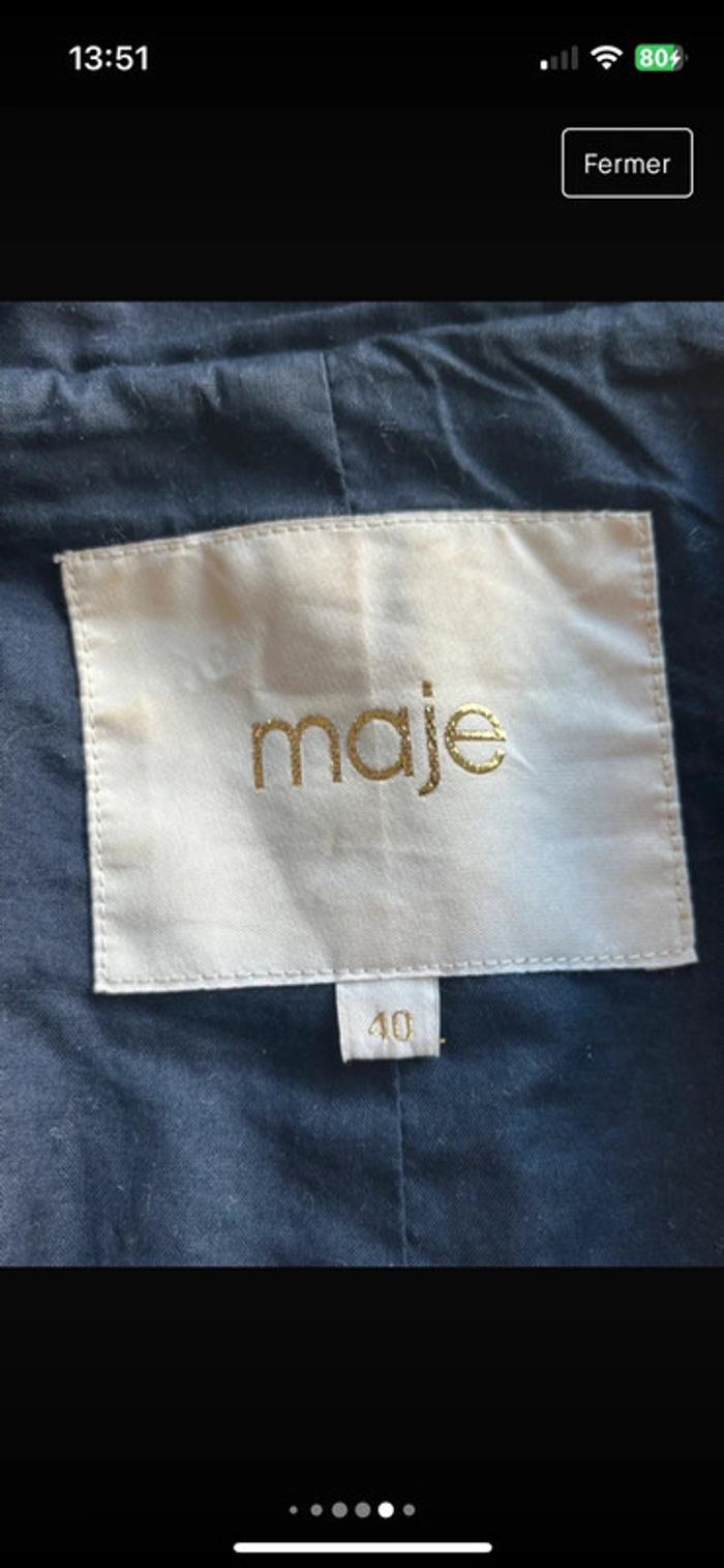 Manteau bleu et cuir noir Maje L - photo numéro 5