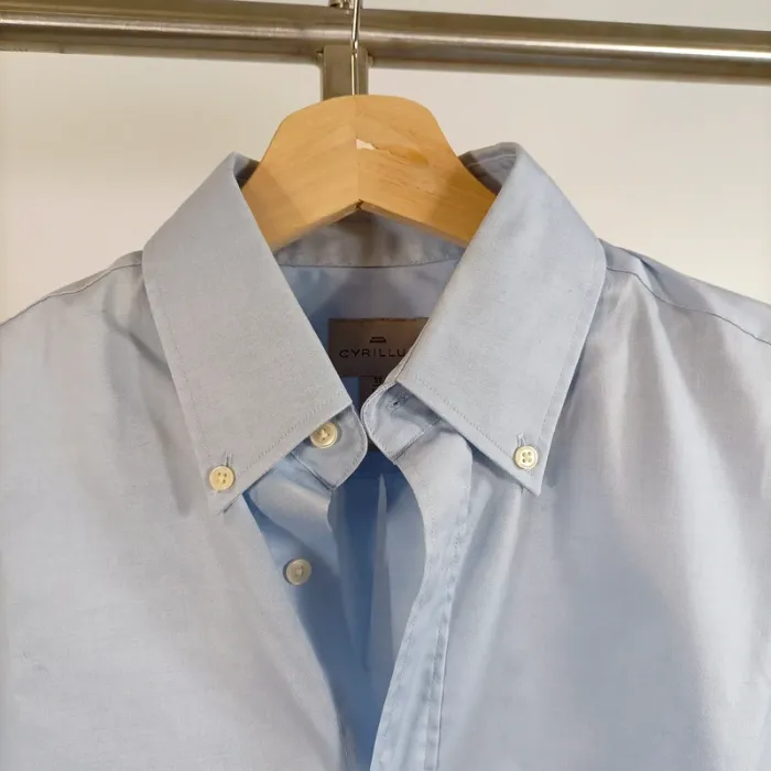 Chemise bleu ciel col américain manches longues coupe droite homme taille M A879 - photo numéro 4