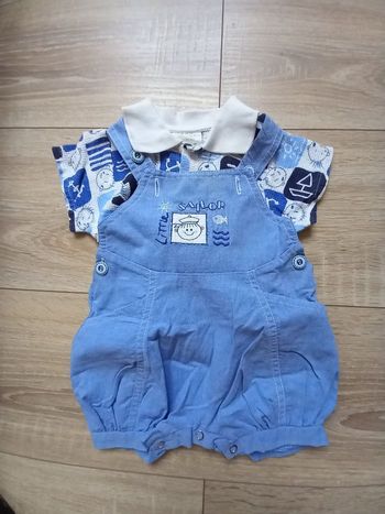 Ensemble chemise manche courte short salopette bleu 3 mois