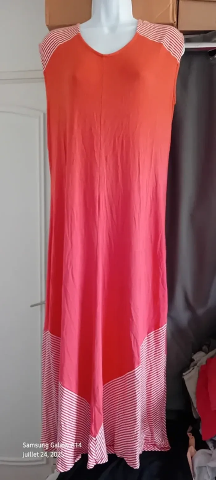 Robe très longue débardeur fluide avec rayures corail femme Xl - photo numéro 5