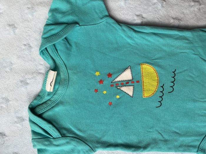 body manches courtes turquoise dessin devant 3 mois mots d'enfants - photo numéro 5