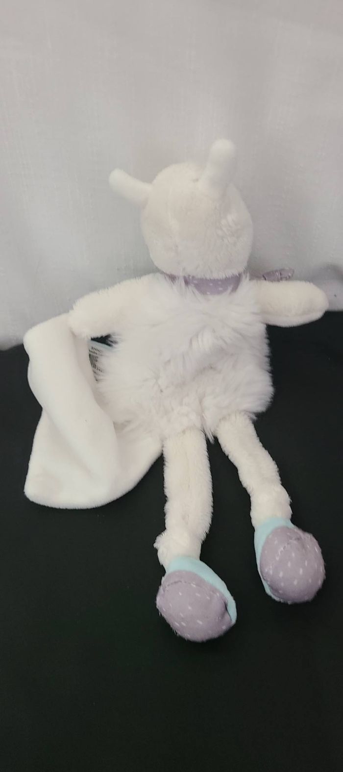 Doudou Lama bleu gris blanc avec mouchoir BABY NAT - photo numéro 2