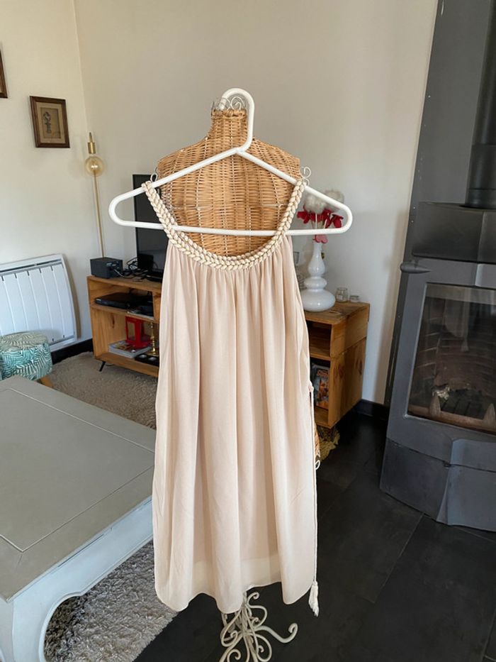 Robe été Made in France fluide beige / crème perlé avec col tressé taille S - photo numéro 14