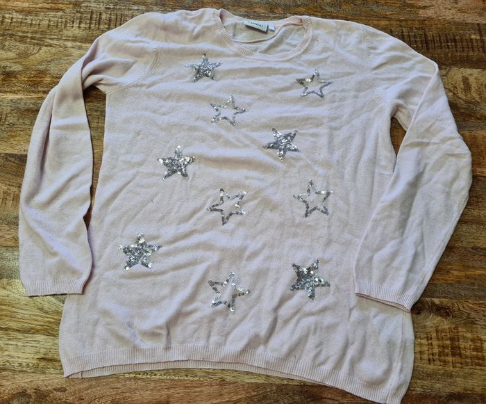 Pull hiver léger taille M rose étoile argentée