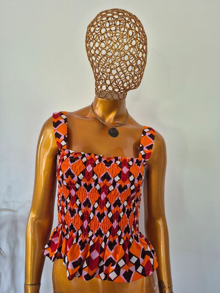 Top Plissé Rouge et Orange