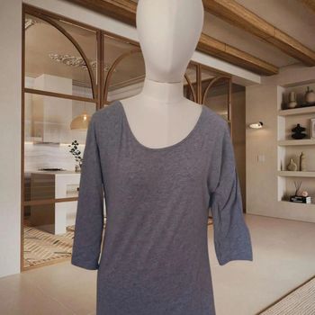 T-shirt Kiabi gris chiné – Taille L – Dos ouvert avec nœud